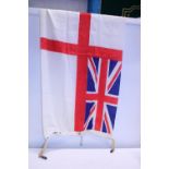 A vintage WWII period Royal Navy Ensign flag with "HMS Alaric" on spine 2ft by 4'6ft