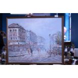 A framed oil on board by Burnett depicting a Paris street scene 66x56cm, Shipping unavailable