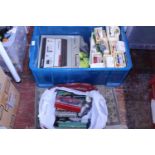 A box full of assorted Lledo diecast models, a Hornby zero 1 Control unit and a selection of