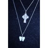 Two silver necklaces with pendants