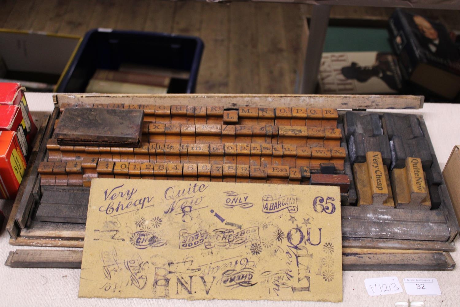 A vintage wood block printing set