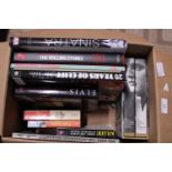 A box of books all relating to Pop Music etc