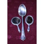 A hallmarked silver spoon & two hallmarked silver miniature mirrors