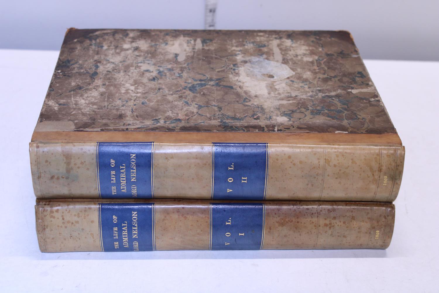 A two volume set 'The Life of Admiral Lord Nelson' From his lordships manuscripts by The Rev James - Image 2 of 6