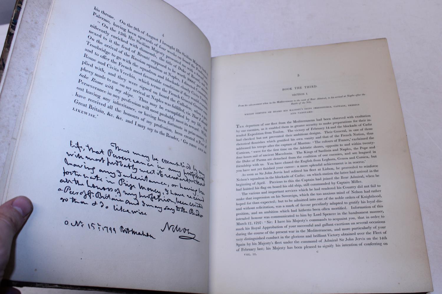 A two volume set 'The Life of Admiral Lord Nelson' From his lordships manuscripts by The Rev James - Image 6 of 6