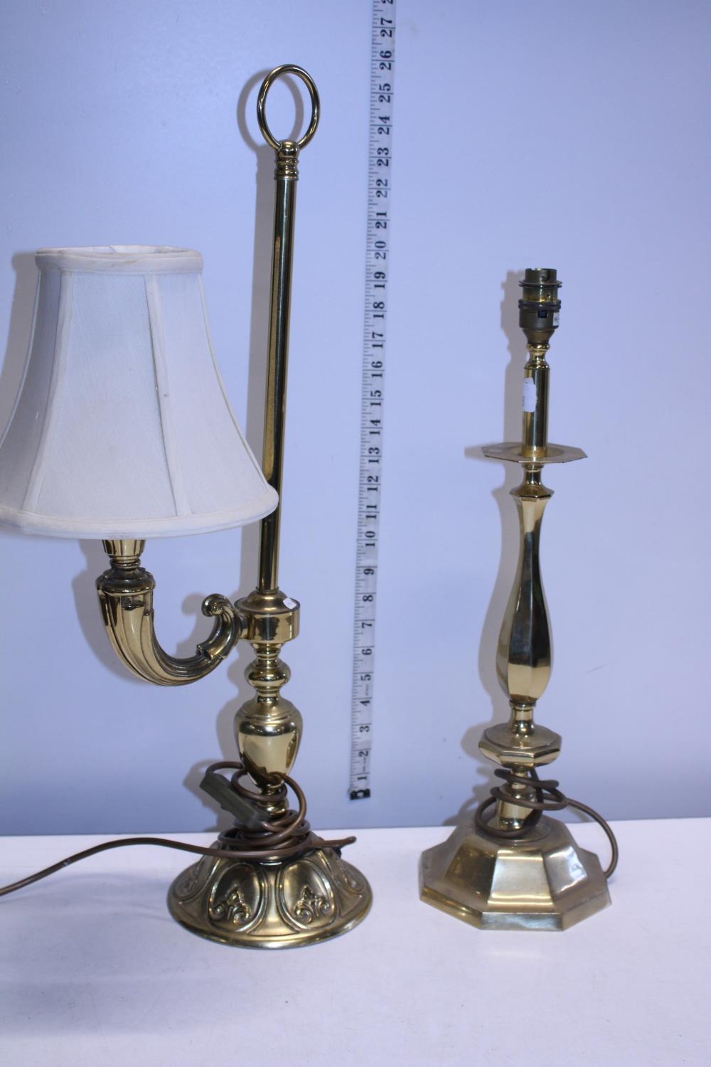 Two vintage brass based table lamps. Shipping unavailable.