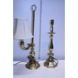 Two vintage brass based table lamps. Shipping unavailable.