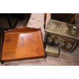 A vintage brass slipper box & one other box. And a wooden table top lectern. Shipping unavailable.