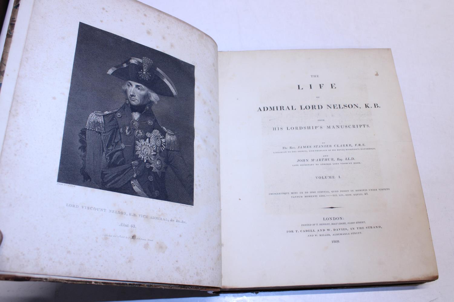 A two volume set 'The Life of Admiral Lord Nelson' From his lordships manuscripts by The Rev James - Image 3 of 6