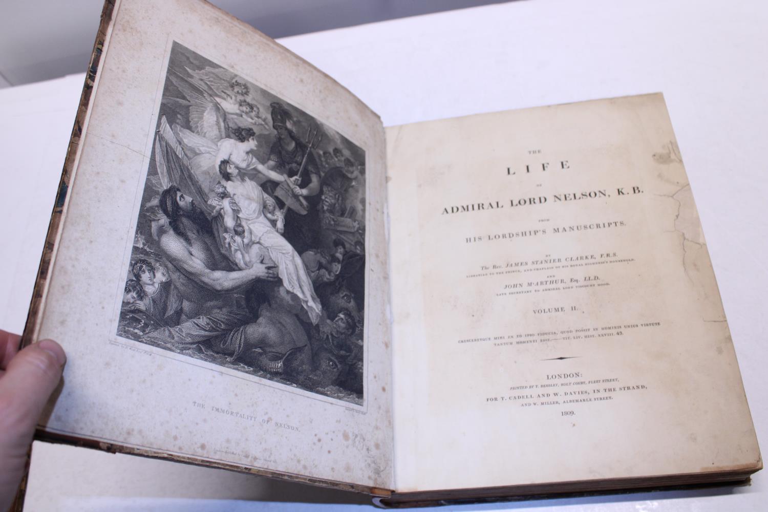 A two volume set 'The Life of Admiral Lord Nelson' From his lordships manuscripts by The Rev James - Image 5 of 6