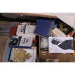 Two boxes of military & royal family related books. Shipping unavailable.