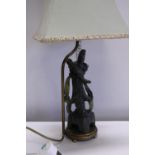 A vintage Chinese carved greenstone figural lamp and shade