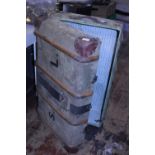 A vintage canvas steamer trunk. Shipping unavailable.