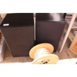 A pair of vintage Grundig speakers & a roll of speaker cable. Shipping unavailable.