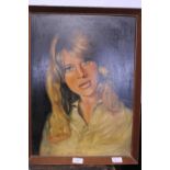 A vintage hand painted oil on board of a young Julie Christie 56cm x 41cm
