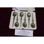 A set of six cased hallmarked silver & gilt anointing spoons