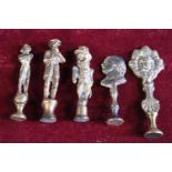 Five brass Victorian smoking pipe tampers