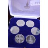 A cased set of six commemorative coins for the 1980 Moscow Olympics.