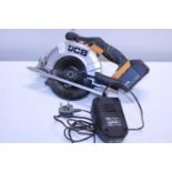A JCB cordless power saw with charge in GWO. Postage unavailable