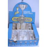 A boxed set of six vintage Babycham glasses. Postage unavailable