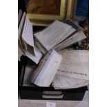 A vintage metal deed box & contents of ephemera