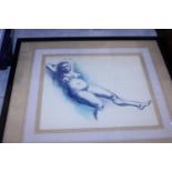 Attributed to Dame Laura Knight pen and ink wash of a reclining lady and verso studies of ballet