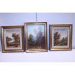 Three gilt framed oils on canvas of landscape scenes, shipping unavailable