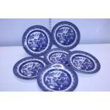 Six Rington's Willow pattern dinner plates