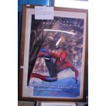 A framed The Amazing Spider-Man 2 poster with numerous cast signatures (Andrew Garfield, Stan Lee,