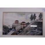 A framed Chinese painting on paper of The Great Wall circa 1900