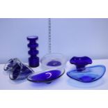 A selection of assorted blue art glass, shipping unavailable