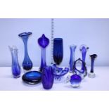 A selection of assorted blue glassware, shipping unavailable