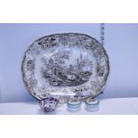 An antique meat plate and other ceramics