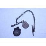 A antique silver fob pendant and silver T-Bar fob chain