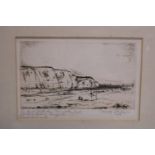 A Dorothy Belasco 1938 etching of Dumpton Gap looking towards Ramsgate exhibited at the Ben Uri