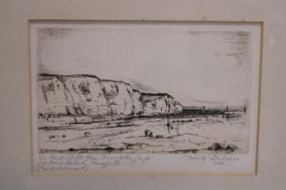 A Dorothy Belasco 1938 etching of Dumpton Gap looking towards Ramsgate exhibited at the Ben Uri