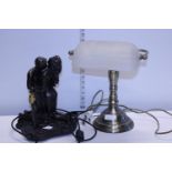 A bankers style desk lamp and a erotic themed figural lamp base. No postage
