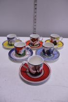 A Limited edition set of six Clarice Cliff Café Chic Wedgewood coffee cans and saucers