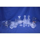 A box full of vintage glassware including decanters etc, shipping unavailable