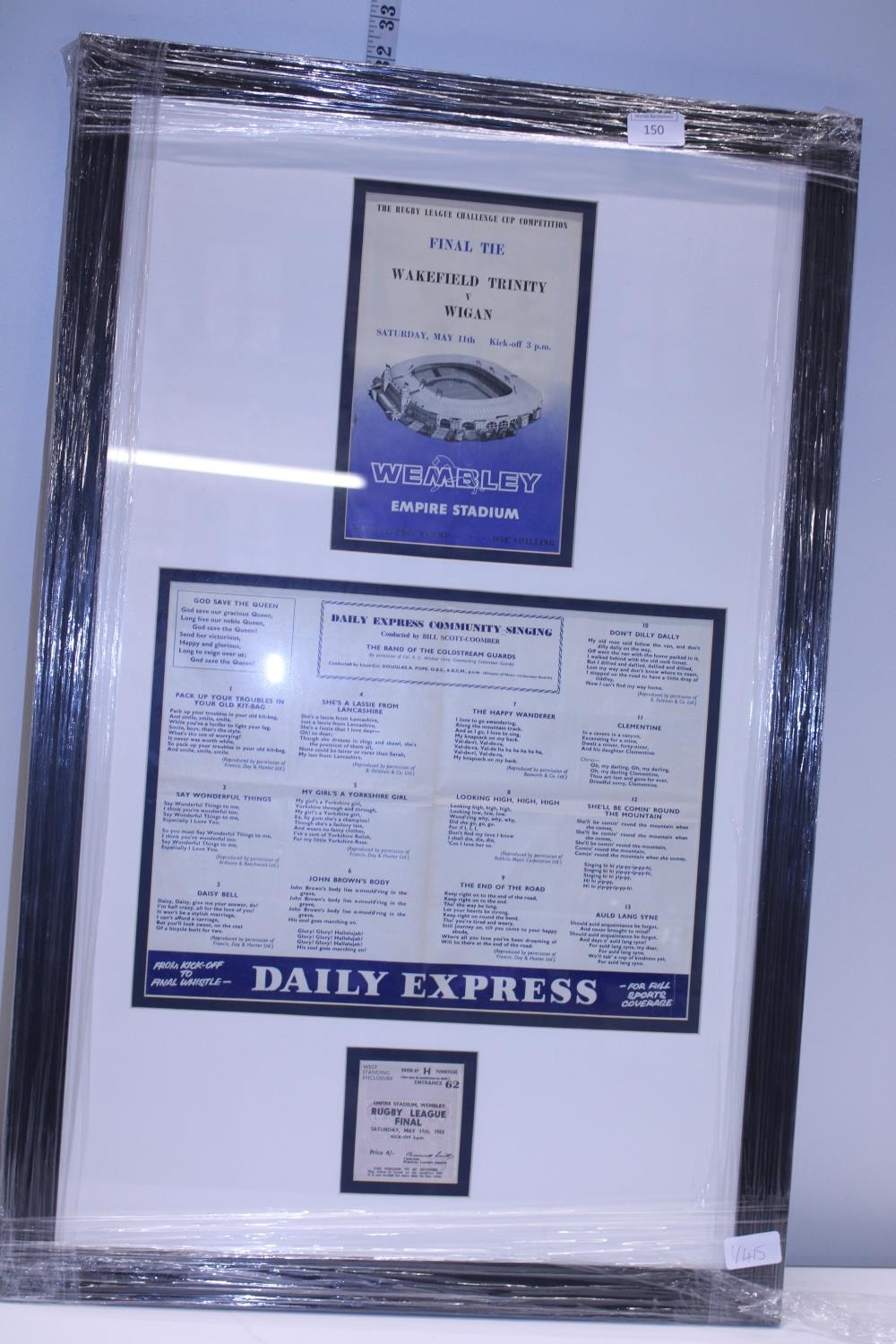 A framed Rugby league selection of ephemera for the Rugby League final of 1963