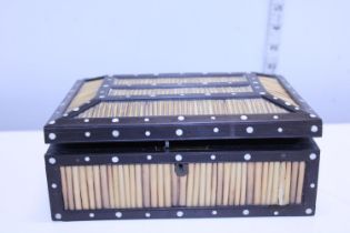 A vintage straw work box with MOP inlay