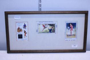 Three framed humorous postcards