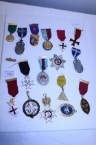 A Job lot of sixteen assorted Masonic medals, including enamel templars and a silver medal