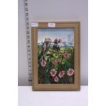 A framed Moorcroft trial wall plaque with original receipt, frame size 26.5x37cm