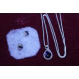 A Blue John white metal chain and pendant with matching earrings