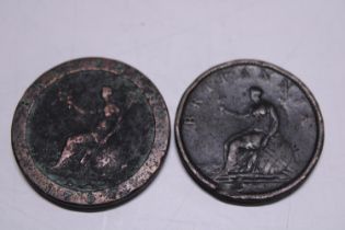 A George III cartwheel penny and one other