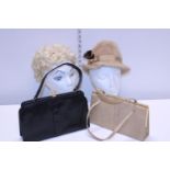 Two vintage ladies hats and two vintage handbags