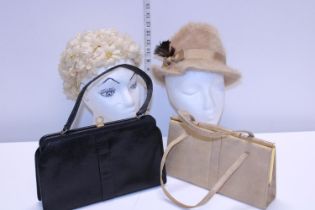 Two vintage ladies hats and two vintage handbags
