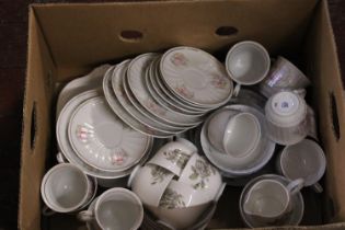 A selection of part tea services including Crown Staffordshire etc. Shipping unavailable