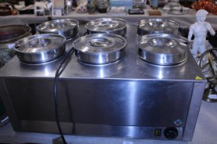 A large stainless steel restaurant standard 6 pot Bain Maire by RM Gastro, shipping unavailable